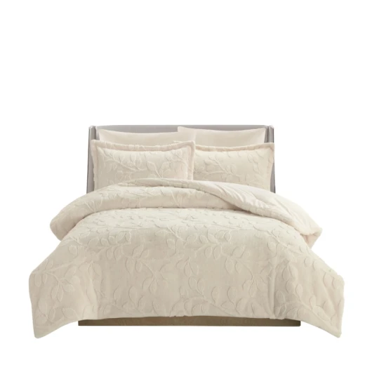 Nova Home Fleurfur Winter Jaquard Fur Comforter  Set - King/Super King - Ivory 6Pcs - Nova Home - Image 4