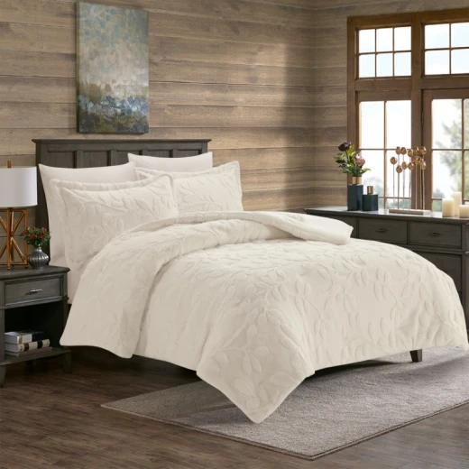 Nova Home Fleurfur Winter Jaquard Fur Comforter  Set - King/Super King - Ivory 6Pcs - Nova Home - Image 2