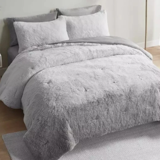 Nova Home Ombre Winter Shaggy Fur Comforter Set - Single/Twin- Grey 4 Pcs - Nova Home - Image 5