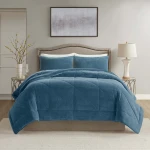 Nova home essentials velvet flannel to sherpa winter comforter blue king size - Nova Home
