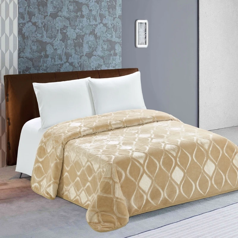 Nova Home Engraved Diamond Blanket, Twin Size, Beige - Nova Home