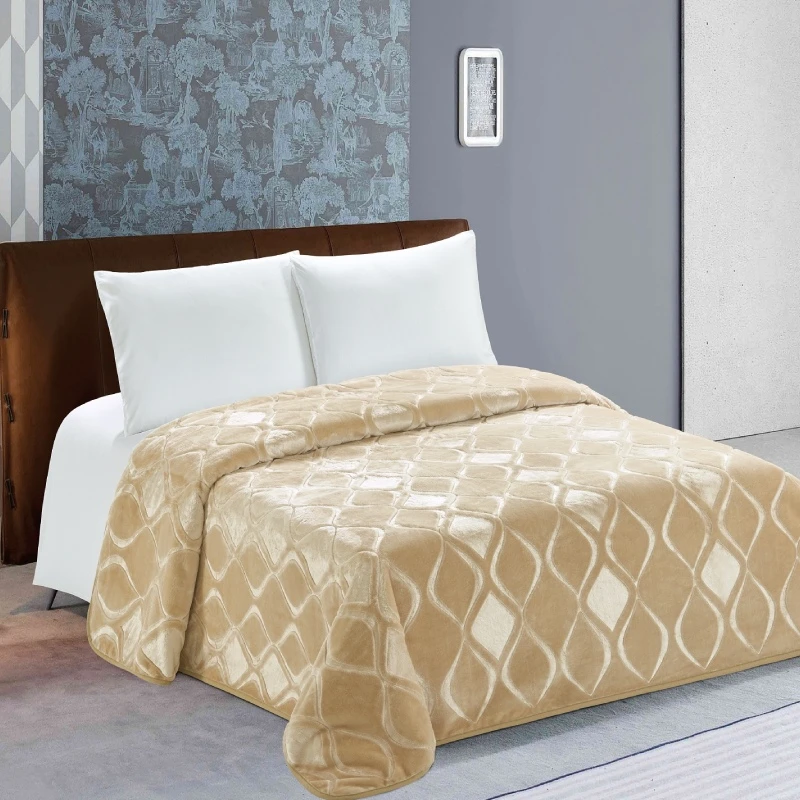 Nova home engraved diamond blanket camel twin size - Nova Home