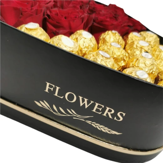 Roses with Chocolate, Heart Shape, Black Color, Large Size - Image 3