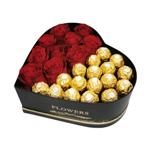 Roses with Chocolate, Heart Shape, Black Color, Large Size - Image 2