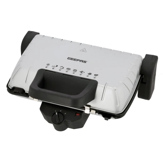 Geepas Multifunction Grill Maker GGM5458 – 1460-1600W, Removable Non-Stick Plates, Overheat Protection, Vertical Storage