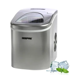 Geepas GIM63015UK Portable Automatic Ice Maker – 12Kg/24H Production, 2 Cube Sizes, 2.2L Water Tank, Auto Shut-Off, Silent Operation, Silver