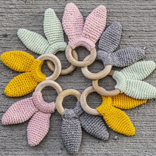 Babyjem knitted cotton & wooden ring teether gray - BabyJem - Image 2