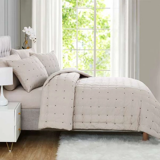 Nova Home "Natori" Embroidered Comforter Set, Beige Color, 4 Pieces - Nova Home - Image 3