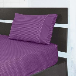 Cannon Dots & Stripes Fitted Sheet Set, Poly Cotton, Purple Color, Twin Size, 3 Pieces
