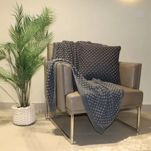 Nova home PopPop blanket hand knitted throw cotton dark grey color - Nova Home - Image 3
