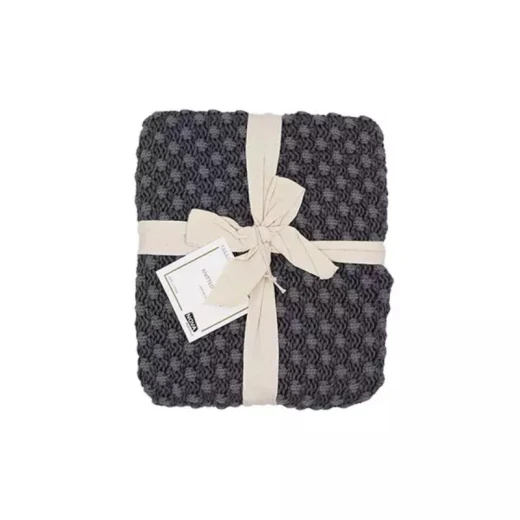 Nova home PopPop blanket hand knitted throw cotton dark grey color - Nova Home - Image 4