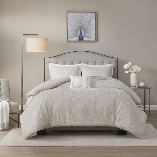 Nova Home Florence Jacquard Cotton Comforter Set, 7 Pieces, King, Super King, Beige Color - Nova Home - Image 2