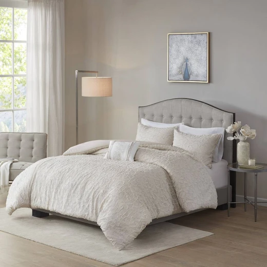 Nova Home Florence Jacquard Cotton Comforter Set, 7 Pieces, King, Super King, Beige Color - Nova Home - Image 3