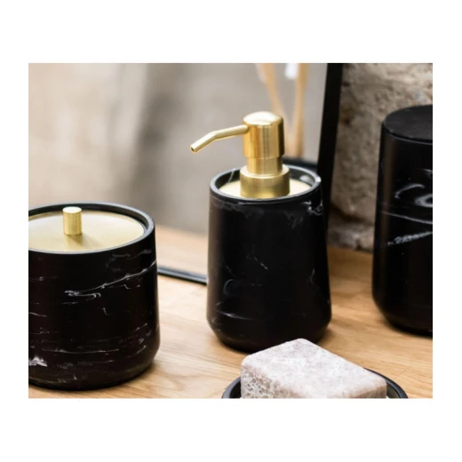 Soap Dispenser Black Polyresine Marble Effect & Gold Metal - Andrea - Image 3