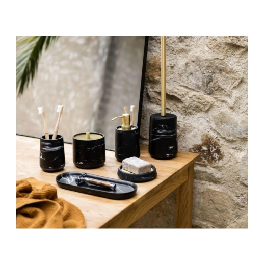 Soap Dispenser Black Polyresine Marble Effect & Gold Metal - Andrea - Image 2