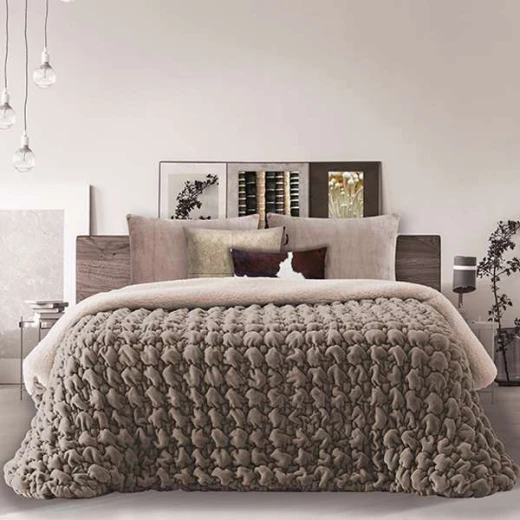 طقم لحاف شتوي بابل مخملي, باللون البني, قياس 180*200, 6 قطع من مينترول - مانتيرول - Image 3
