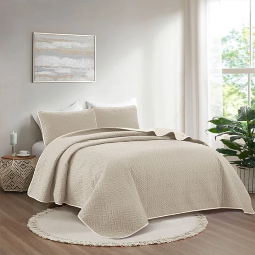 Nova Home Cross Bed Spread Set, Taupe and Ivory Color, Twin Size Nova Home Cross Bed Spread Set, Taupe and Ivory Color, Twin Size