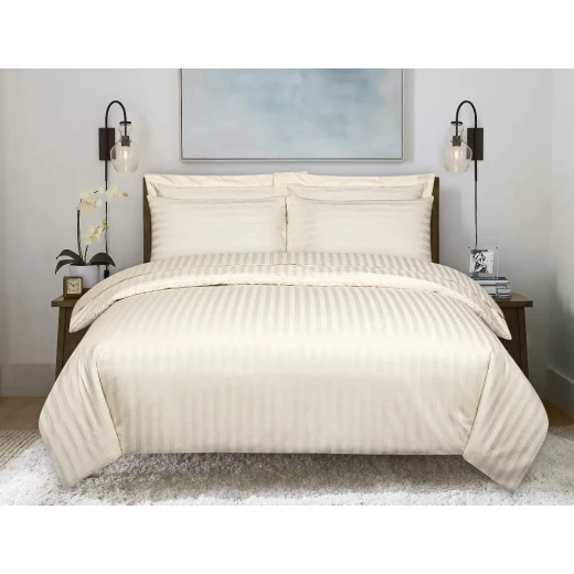 Nova Home UltraStripe Hotel Style Duvet Cover Set, Queen Size, Beige Color - Nova Home - Image 3