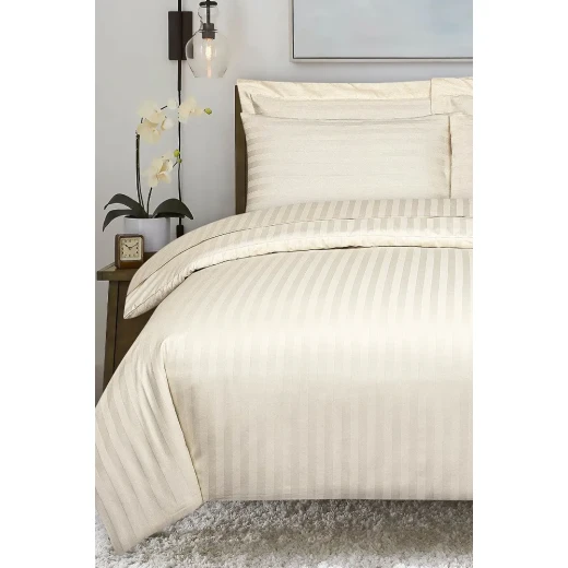 Nova Home UltraStripe Hotel Style Duvet Cover Set, Queen Size, Beige Color - Nova Home - Image 4