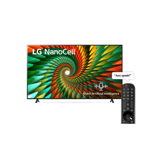 3 شهور مجانية من Apple TV+ تلفزيون ال جي NanoCell مقاس 55 بوصة من العقد NANO77، مع تقنية HDR (النطاق الديناميكي العالي) تسعى بدقة 4k لتقدم شاشة السينما وتقنية ThinQ AI للتليفزيون الذكي بدقة 4K webOS