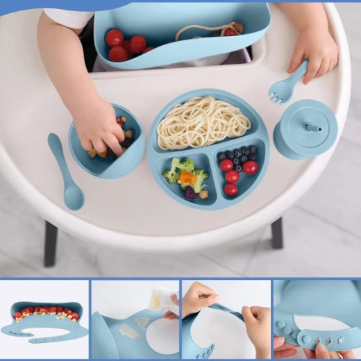 Glitter Baby Silicone Baby Feeding Set, Blue Color - Glitter Baby - Image 2