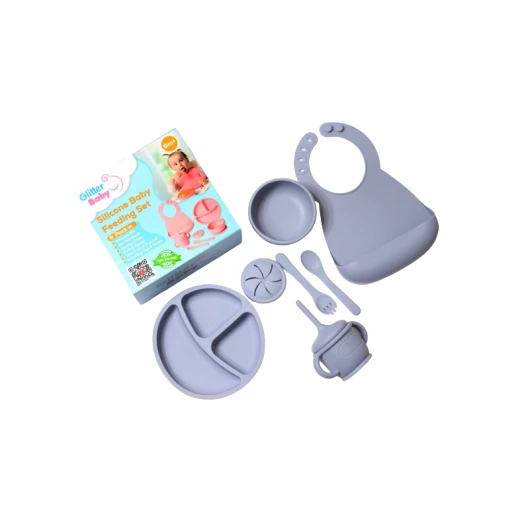 Glitter Baby Silicone Baby Feeding Set, Blue Color