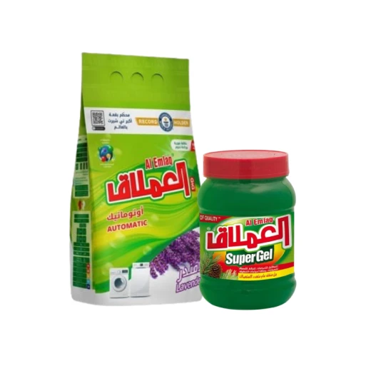 Al Emlaq Eco Clean  Low Foaming Powder Detergent Lavender Bag, 5kg + Super Gel Green Pine, 1kg for Free