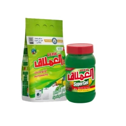 Al Emlaq Eco Clean  Low Foaming Powder Detergent Bag, 5kg, Spring Breeze Scent + Super Gel Green Pine, 1kg for Free