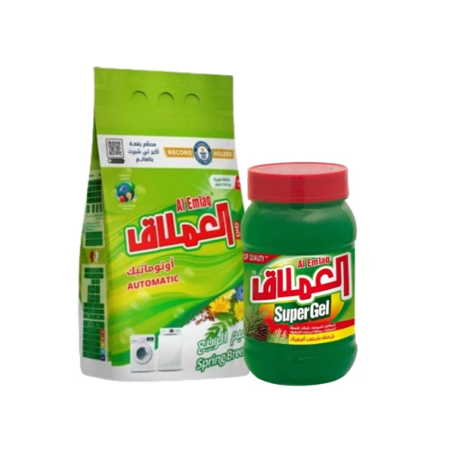 Al Emlaq Eco Clean  Low Foaming Powder Detergent Bag, 5kg, Spring Breeze Scent + Super Gel Green Pine, 1kg for Free