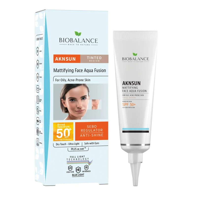 Bio Balance Aknsun Medium Tinted Mattifying aqua fusion SPF 50 Dry Touch ,40 ml - Bio Balance