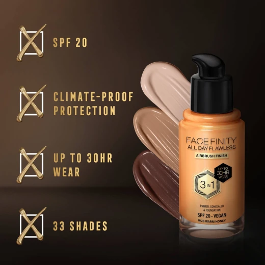 كريم أساس فيس فينيتي طوال اليوم 3 في 1 30 مل 78 عسل دافئ, من ماكس فاكتور - ماكس فاكتور - Image 3
