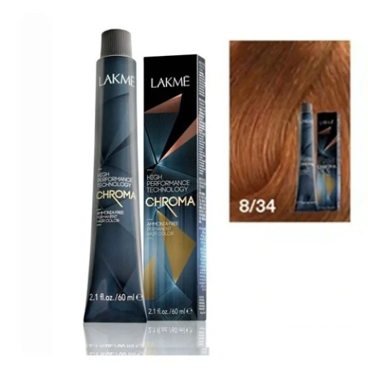 Lakme Chroma dye without ammonia light blonde gold copper No. 8/34 Lakme Chroma dye without ammonia light blonde gold copper No. 8/34