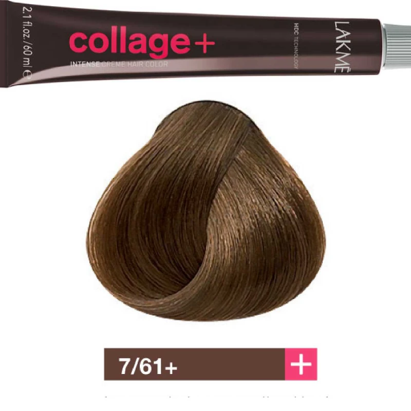 Lakme Collage Plus Intense Ash Chestnut Medium Blonde Cream Hair Color 7/61+ - lakme