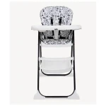 Joie Mimzy Snacker High Chair in Alphabet Soup Design - Compact, Easy-Fold for Storage - White and Black Baby High Chair. A top-rated highchair for infants, providing convenience and safety during mealtimes with its space-saving design and stylish aesthetic. - Joie