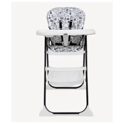 Joie Mimzy Snacker High Chair in Alphabet Soup Design - Compact, Easy-Fold for Storage - White and Black Baby High Chair. A top-rated highchair for infants, providing convenience and safety during mealtimes with its space-saving design and stylish aesthetic.
