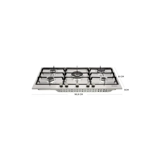 The Candy Stainless Steel 5-Burner Gas Hob (90.9 cm) for professional kitchen cooking features an efficient and durable design, providing superior performance for cooking enthusiasts Enjoy precise temperature control and easy cleaning - Candy - Image 2