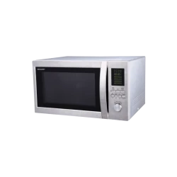Sharp 43L Silver Microwave Oven with Grill - Family-Sized for Quick & Easy Cooking. Features Include Defrost, Grill Functionality. Ideal for Busy Households: Efficient Meal Preparation.