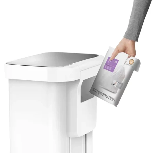 Simplehuman Steel Bin Rectangular w/liner pocket 55L WHITE - Simplehuman - Image 2