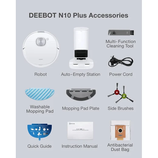 ECOVACS DEEBOT N10+ مكنسة كهربائية وممسحة روبوتية، شفط 3800 باسكال، تفريغ ذاتي - ايكوفاكس - Image 2