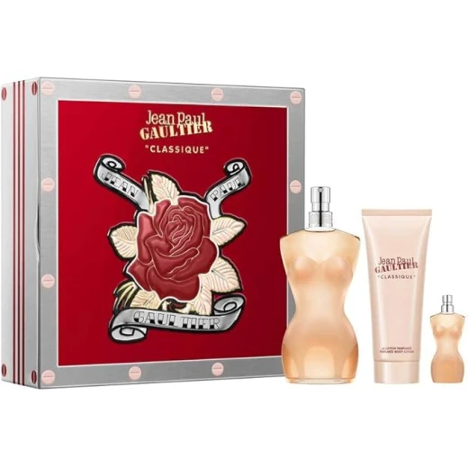 مجموعة هدايا عطر جان بول غوتييه سكاندال للنساء مع لوشن للجسم وعطر بحجم السفر برائحة الأزهار