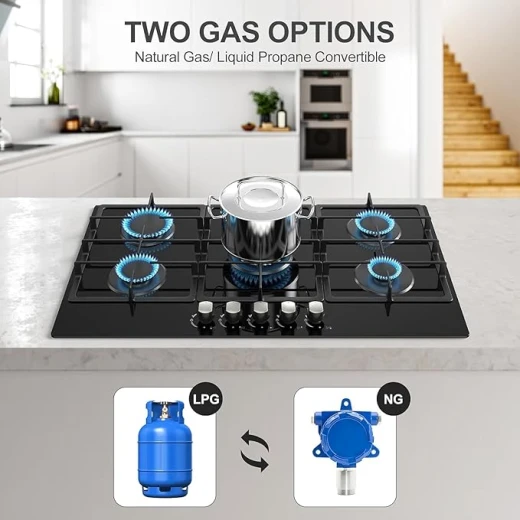 Elba 36-inch 5-Burner Black Propane Gas Cooktop with Auto Ignition: Powerful and Efficient Kitchen Cooking Appliance for Effortless Culinary Creations and Optimal Kitchen Performance - ELBA - Image 3