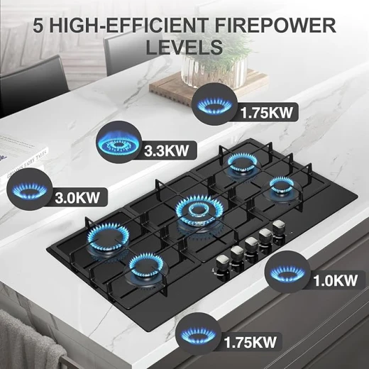 Elba 36-inch 5-Burner Black Propane Gas Cooktop with Auto Ignition: Powerful and Efficient Kitchen Cooking Appliance for Effortless Culinary Creations and Optimal Kitchen Performance - ELBA - Image 2