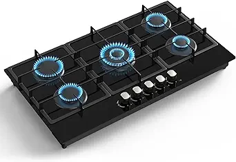 Elba 36-inch 5-Burner Black Propane Gas Cooktop with Auto Ignition: Powerful and Efficient Kitchen Cooking Appliance for Effortless Culinary Creations and Optimal Kitchen Performance