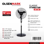 مروحة عمودية كلاسيكية من Olsenmark OMF1793 مقاس 16 بوصة - 3 سرعات و6 شفرات مع جهاز تحكم عن بعد - اولسن مارك