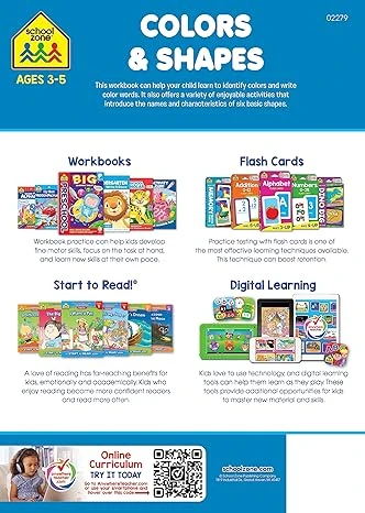كتاب School Zone - Colors & Shapes Workbook - 64 صفحة، للأعمار من 3 إلى 5 سنوات، مرحلة ما قبل المدرسة، رياض الأطفال، أسماء الألوان، الأنماط، التتبع، التعرف على الأشياء، والمزيد (سلسلة كتب School Zone Get Ready!™) - Image 5