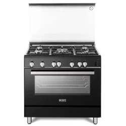 Elba Gas Cooker 90 cm Black Design Cast iron pan supports 5 gas burners Full Safety