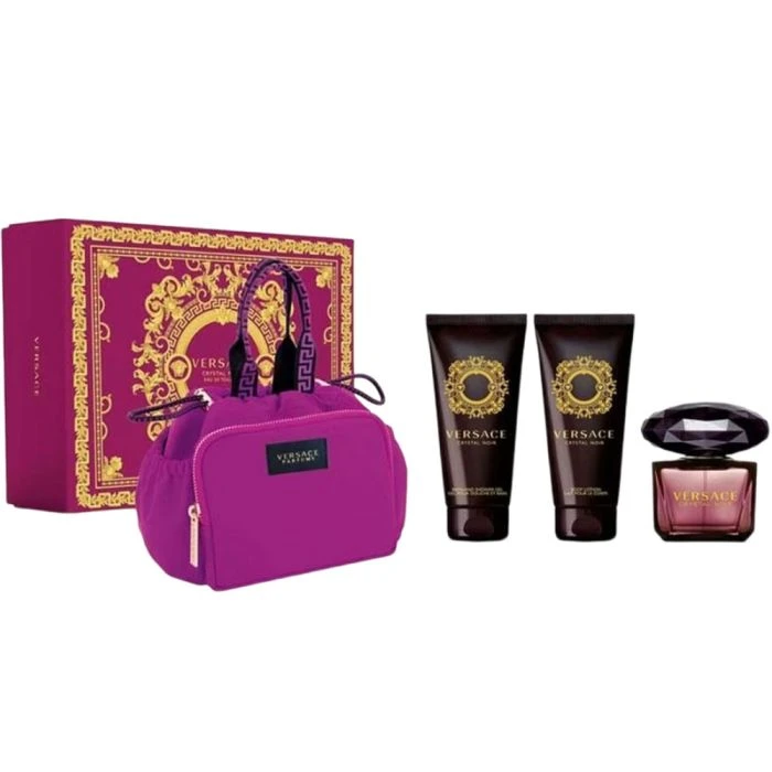 مجموعة عطر فيرساتشي كريستال نوار (نسائي) 90 مل + 100 مل + 100 مل + حقيبة (عبوة جديدة) - فيرساتشي