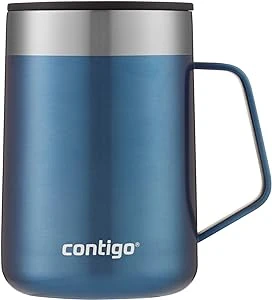 Contigo Streeterville Desk Mug, insulated coffee mug with stainless steel handle, coffee to go mug with lid, keeps coffee and tea ideal for office & home, 410 ml Contigo Streeterville Desk Mug, insulated coffee mug with stainless steel handle, coffee to go mug with lid, keeps coffee and tea ideal for office & home, 410 ml