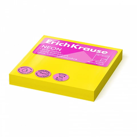 Erich Krause Sticky edge paper (75*75mm) 100 sheets, yellow neon Erich Krause Sticky edge paper (75*75mm) 100 sheets, yellow neon