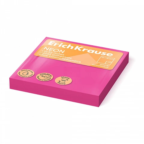 Erich Krause Sticky edge paper (75*75mm) 100 sheets, neon pink - ErichKrause